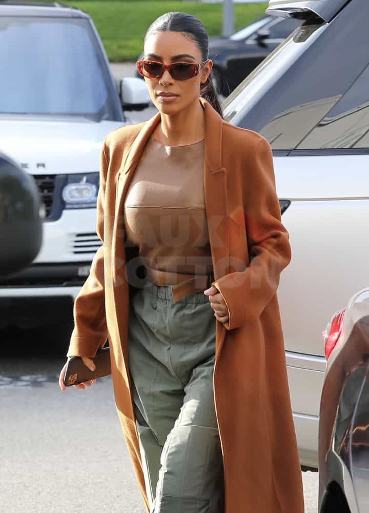 Kim Kardashian Brown Long Wool Coat Kim Kardashian Brown Long Wool Coat